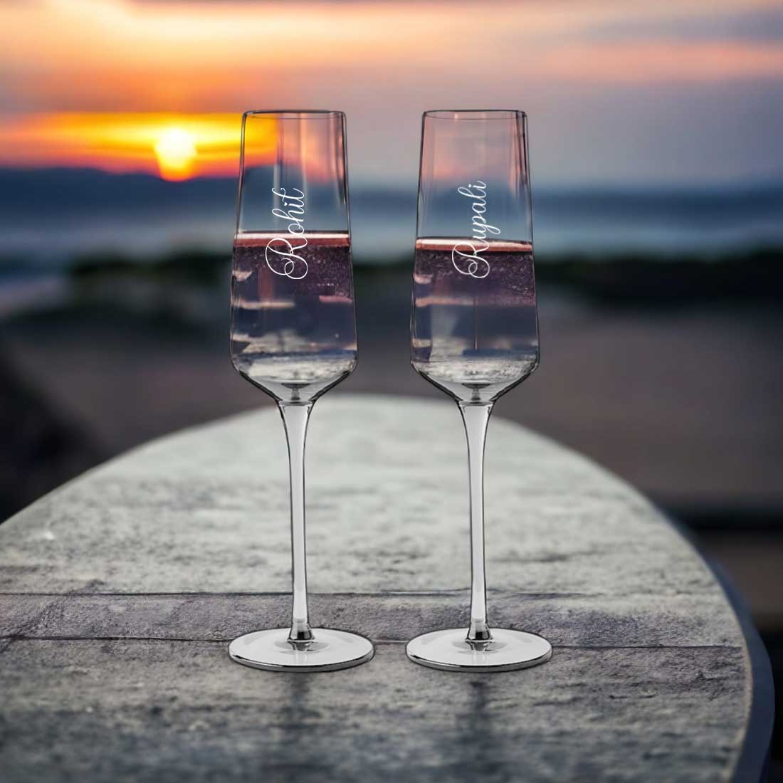 Personalised Flute Glasses with Name Set of 2 Engraved Premium Champagne Glass