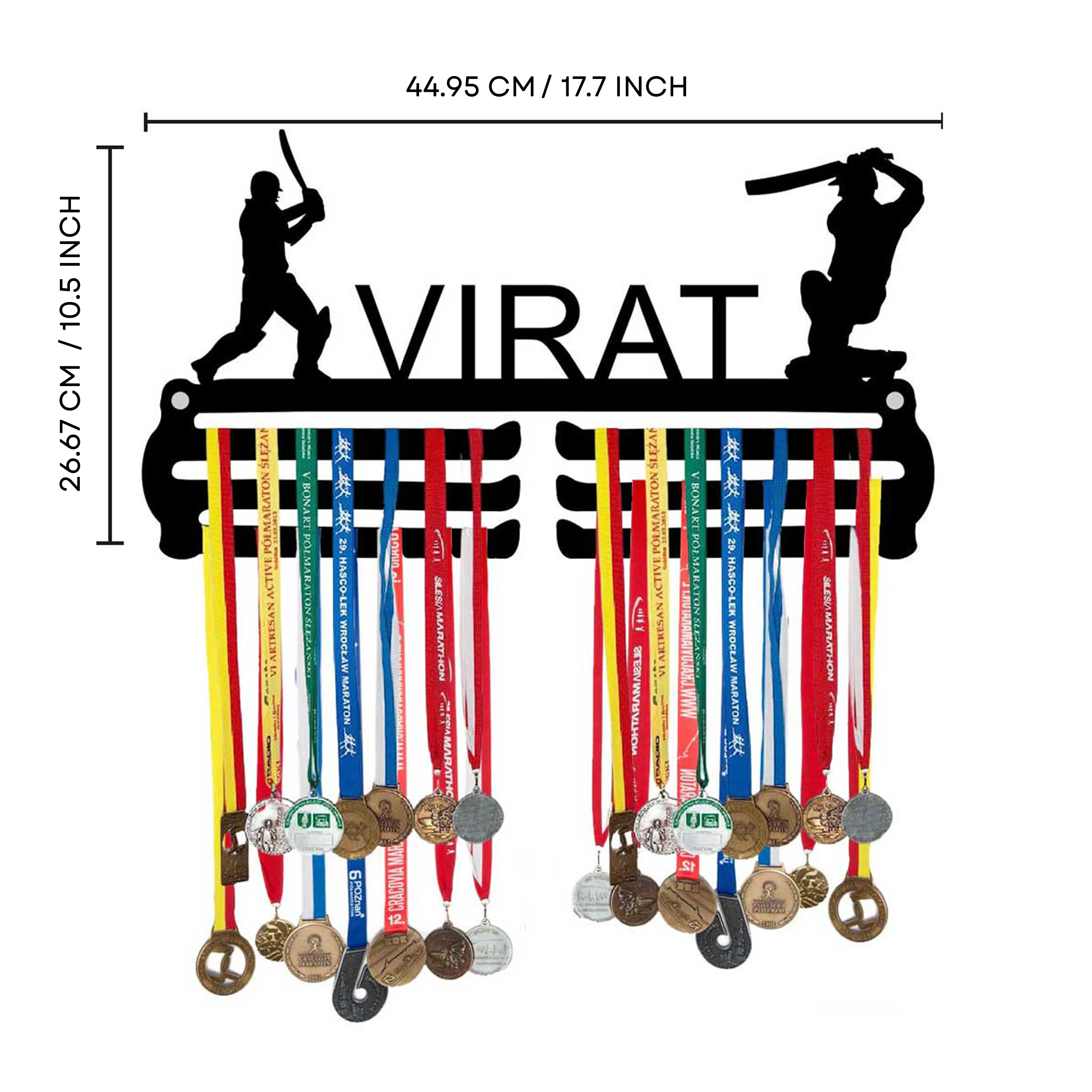 Personalised Medal Hanger for Kids Black Metal Holder with your Name - Cricket - Image 3