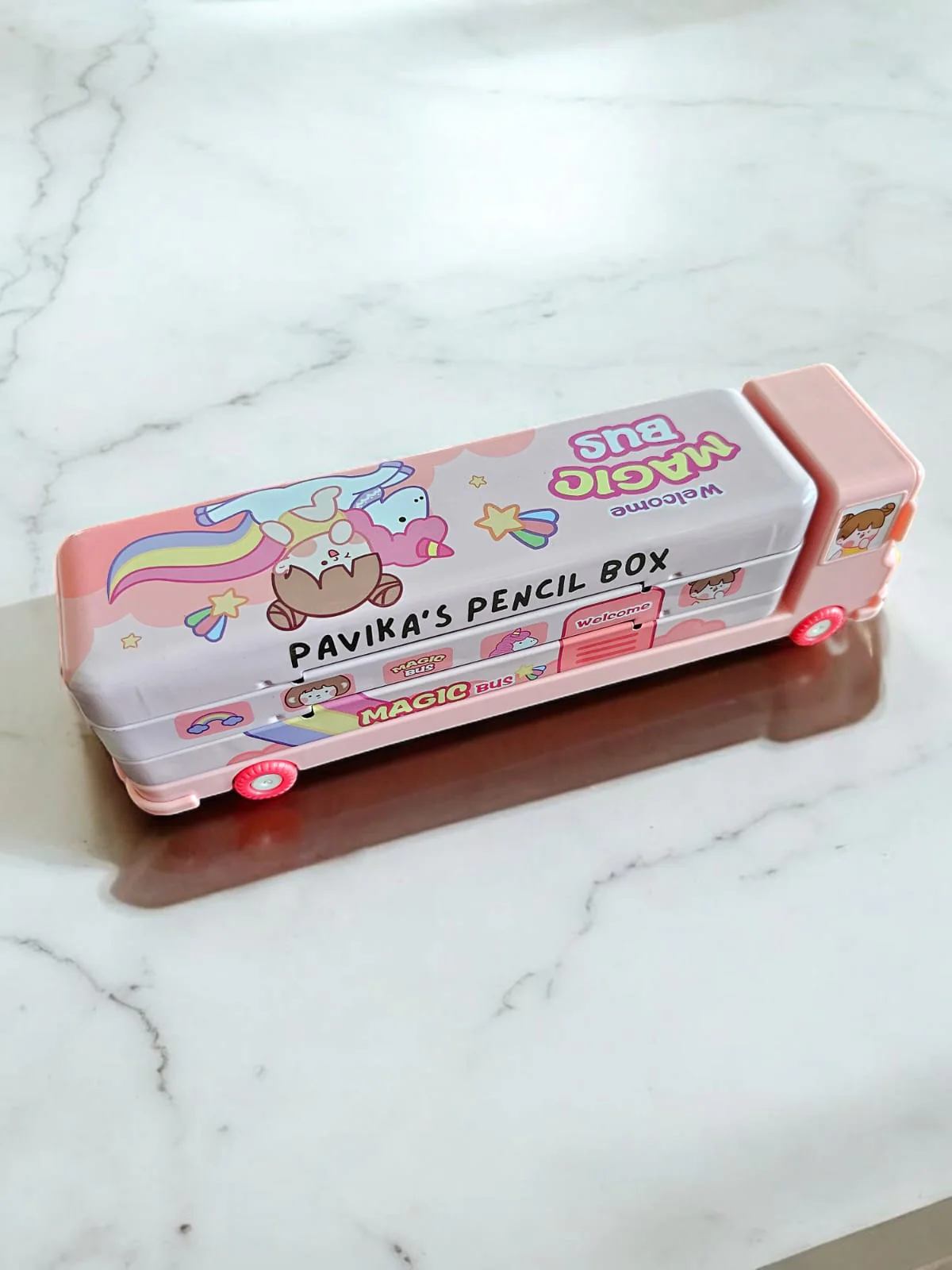 Personalised Pencil Box for Kids Magic Bus with Built-in Sharpener - Image 5