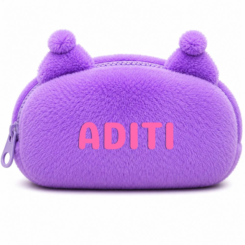 Personalised Pencil Pouch with 3D Ears & Custom Name | Birthday Gift for Kids | Plush Faux Fur - Image 12