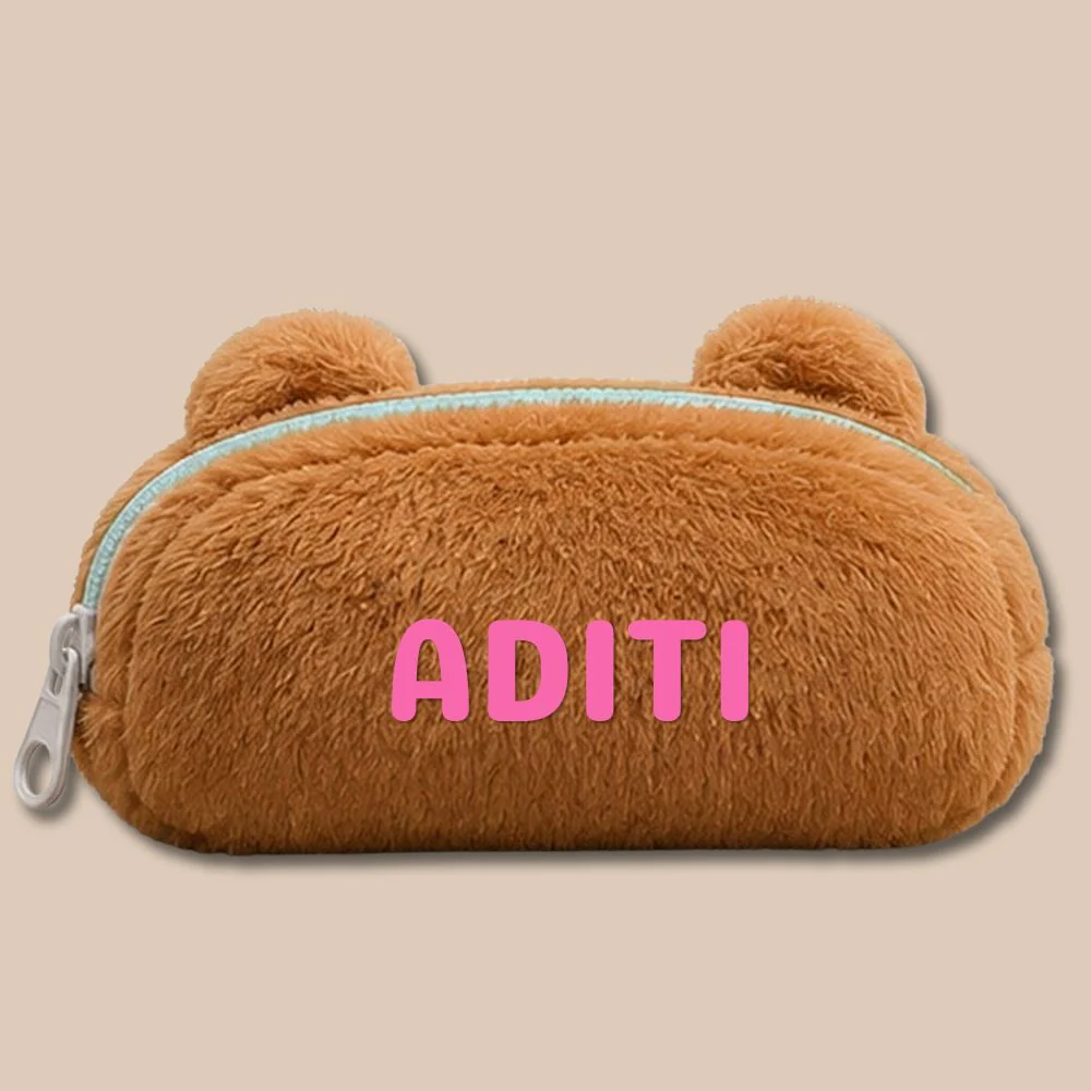 Personalised Pencil Pouch with 3D Ears & Custom Name | Birthday Gift for Kids | Plush Faux Fur - Image 9