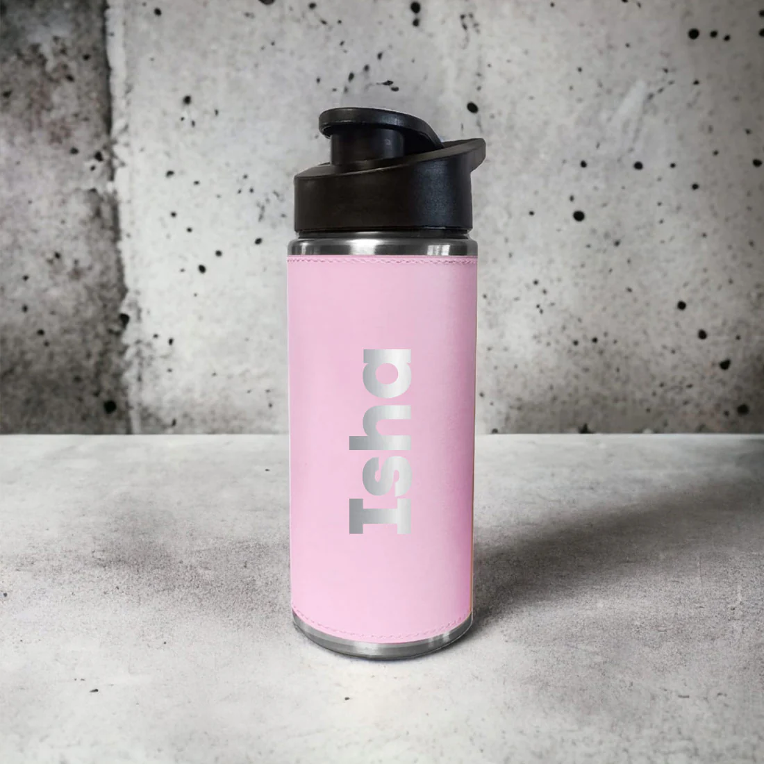 Personalised Pink Water Bottle With Name Pu Leather Stainless Steel Sipper Bottle For Girls (Gold & Silver) - Image 2