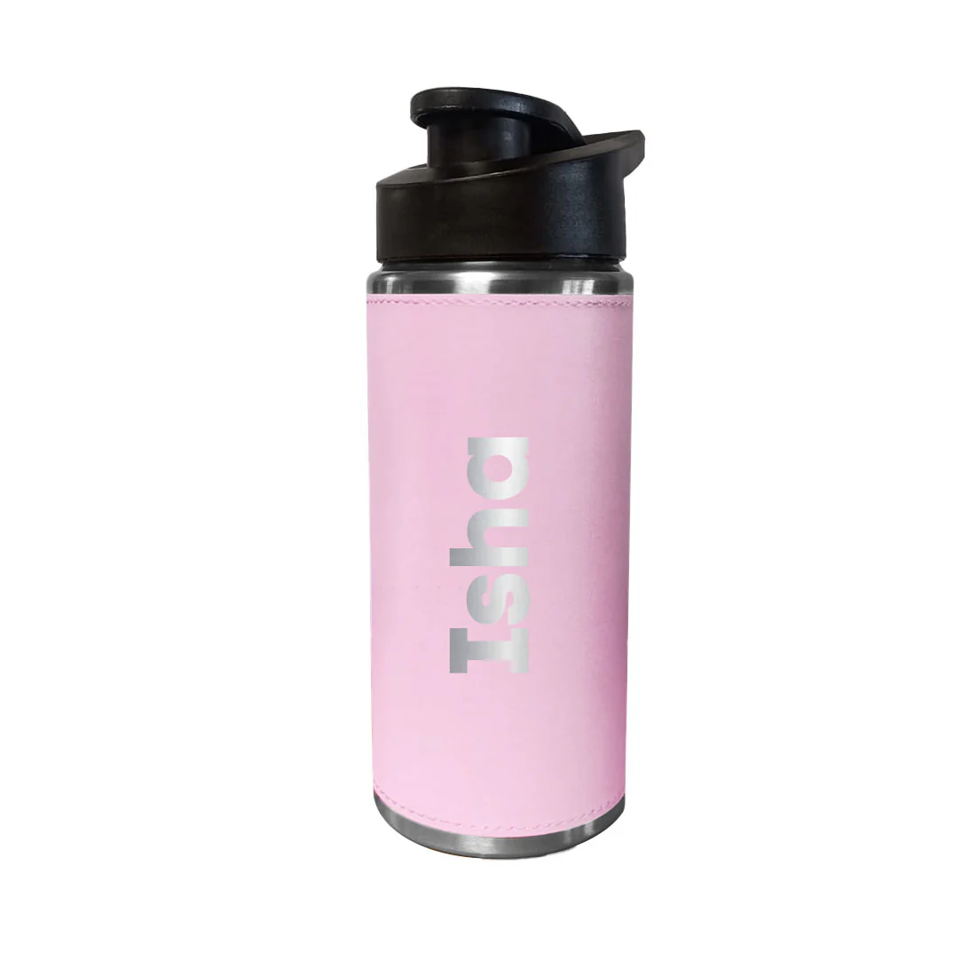 Personalised Pink Water Bottle With Name Pu Leather Stainless Steel Sipper Bottle For Girls (Gold & Silver) - Image 4