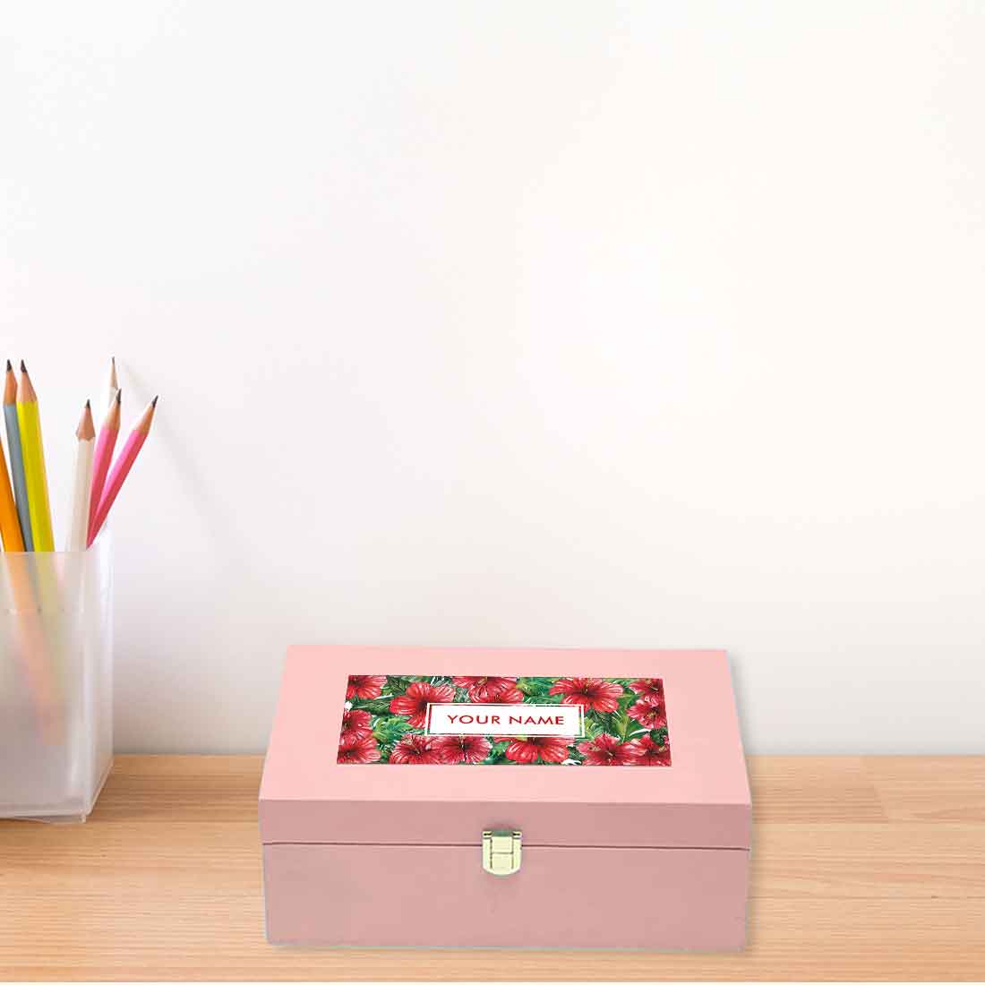 Personalized Best Gift Boxes Vegan Leather Box for Men Women - Hibiscus - Image 3