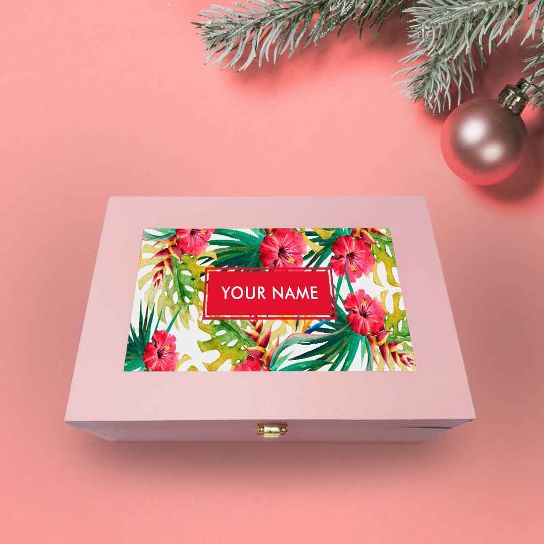 Personalised Box for Men Premium Vegan Leather Box - Hibiscus & Leaf - Image 5