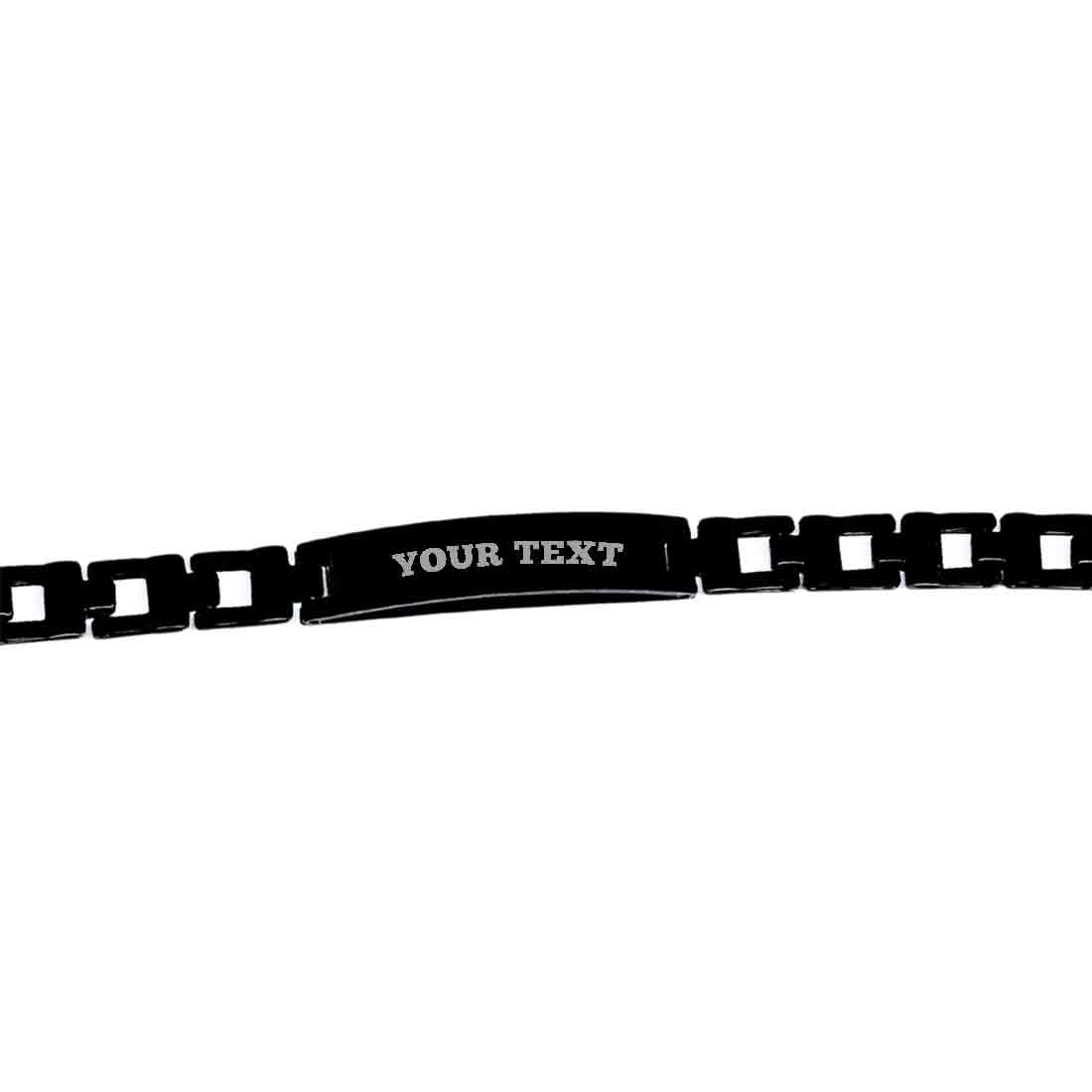 Personalised Rakhi For Brother: Custom Stylish Metal Bracelet Rakhi -Black Rhodium/Gold Plated With Customized Text - Image 4