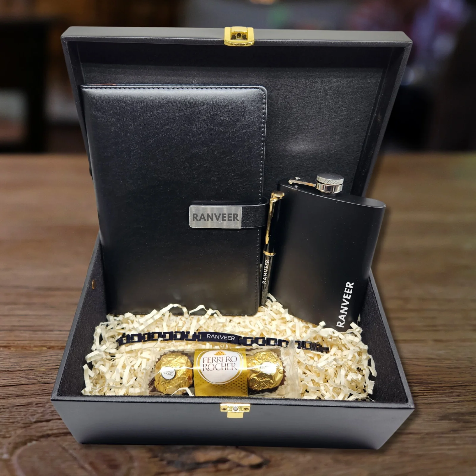 Personalised Rakhi Gifts for Brother Raksha Bandhan Premium Gift Box with Metal Rakhi Hip Flask & Diary Pen - Image 5