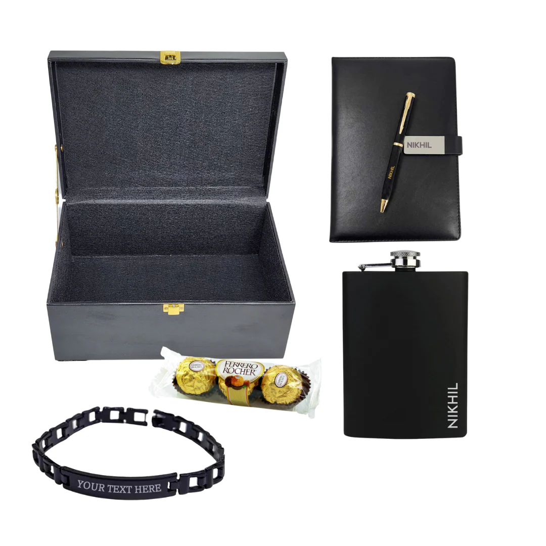 Personalised Rakhi Gifts for Brother Raksha Bandhan Premium Gift Box with Metal Rakhi Hip Flask & Diary Pen - Image 6
