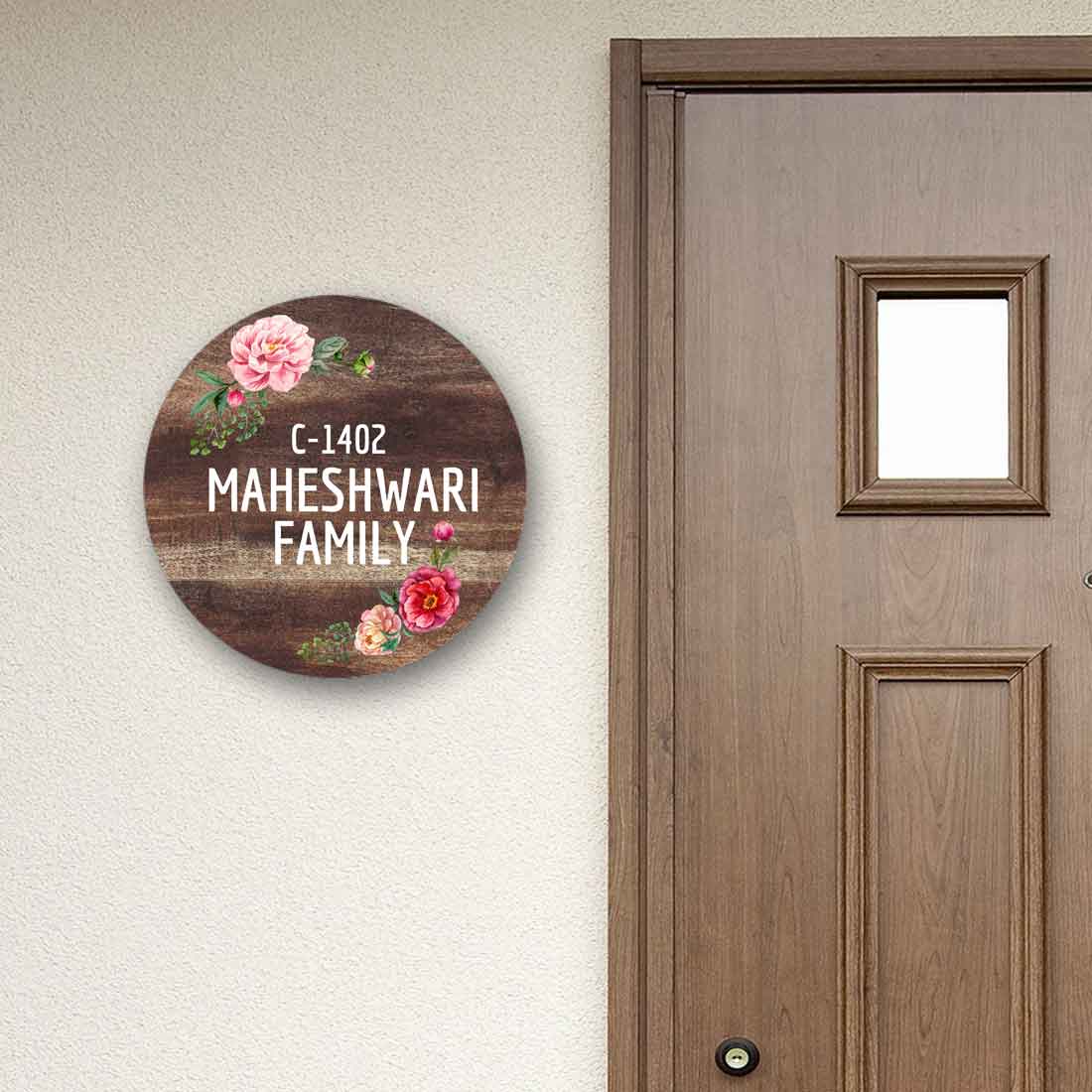 Personalized Door Round Name Plate for Home Flats Bungalow - Classic Floral - Image 4