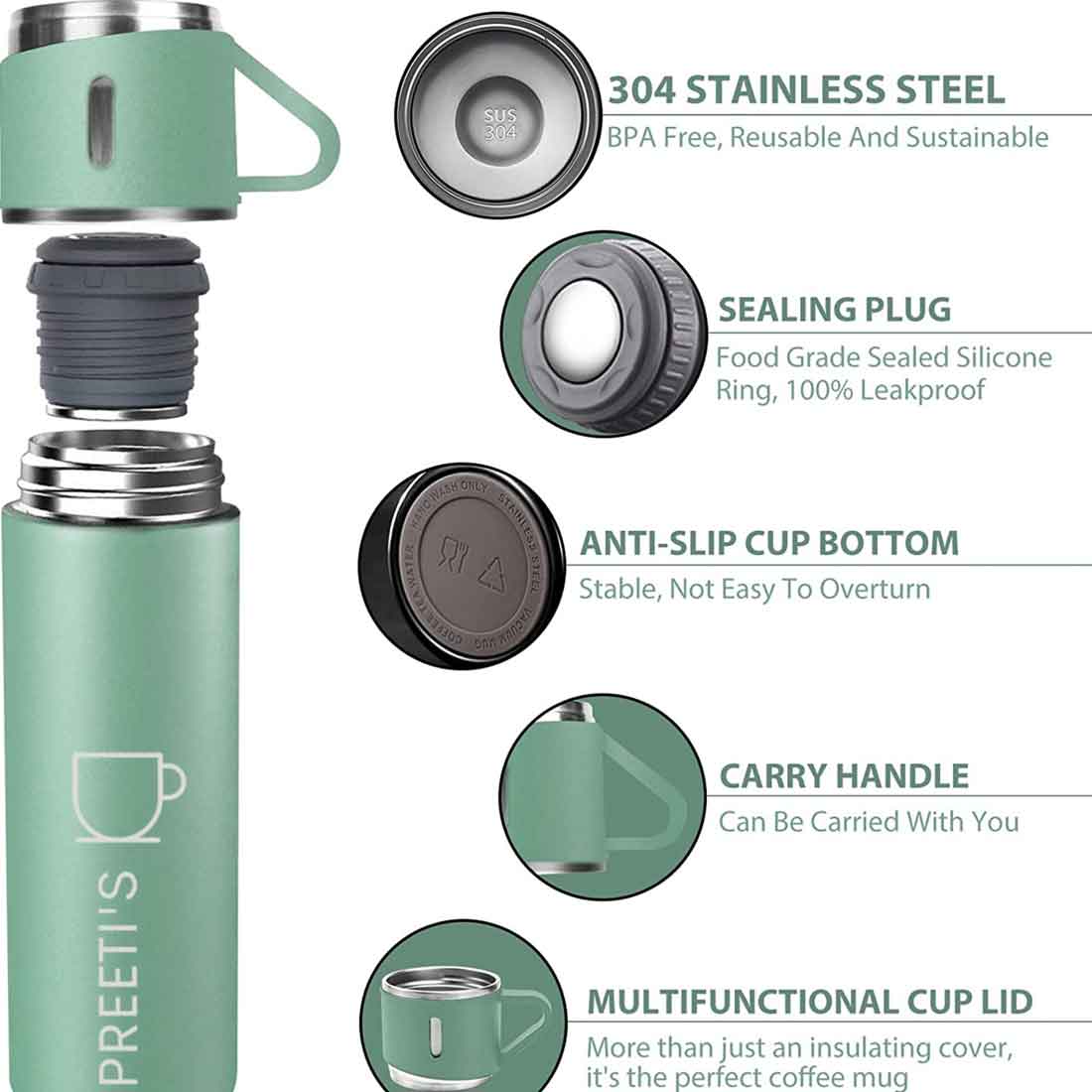 Personalised Thermos Cup Set Travel Coffee Tea Mug Flask Gift Box With Name - Image 18
