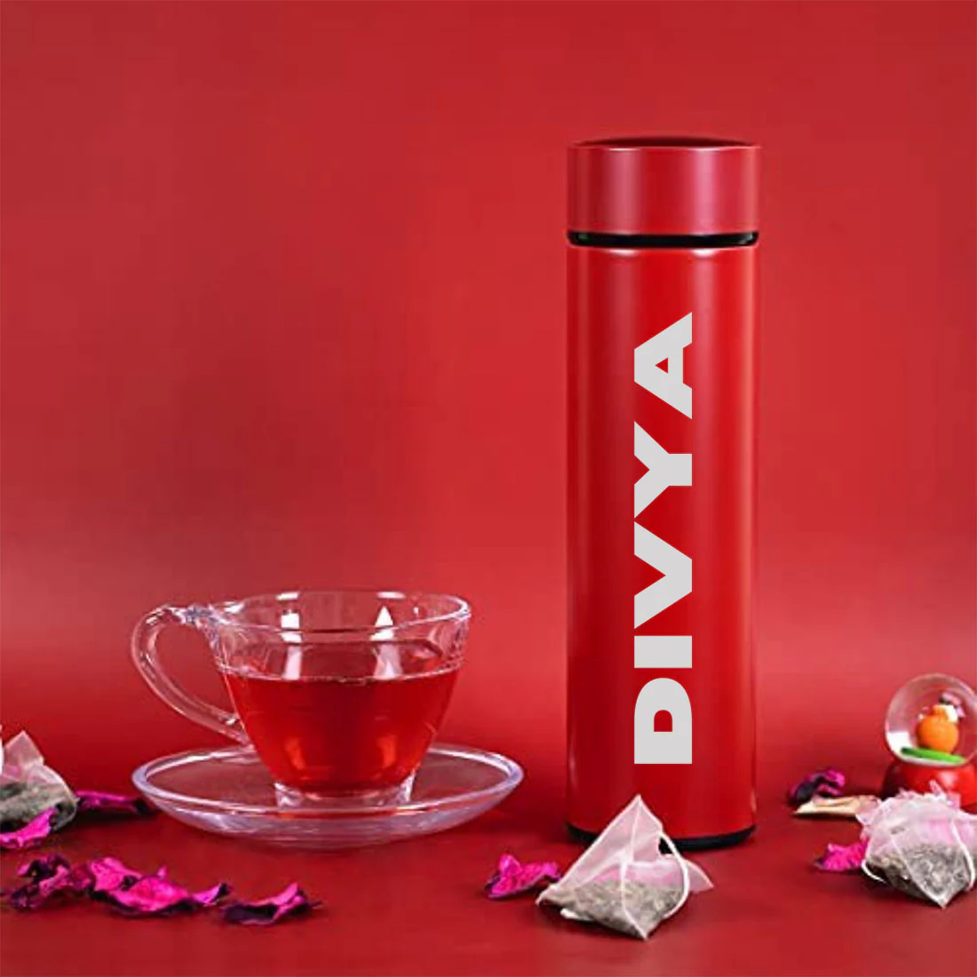 Personalised Thermos Flask for Tea Coffee with Temperature Display- Red - Image 5