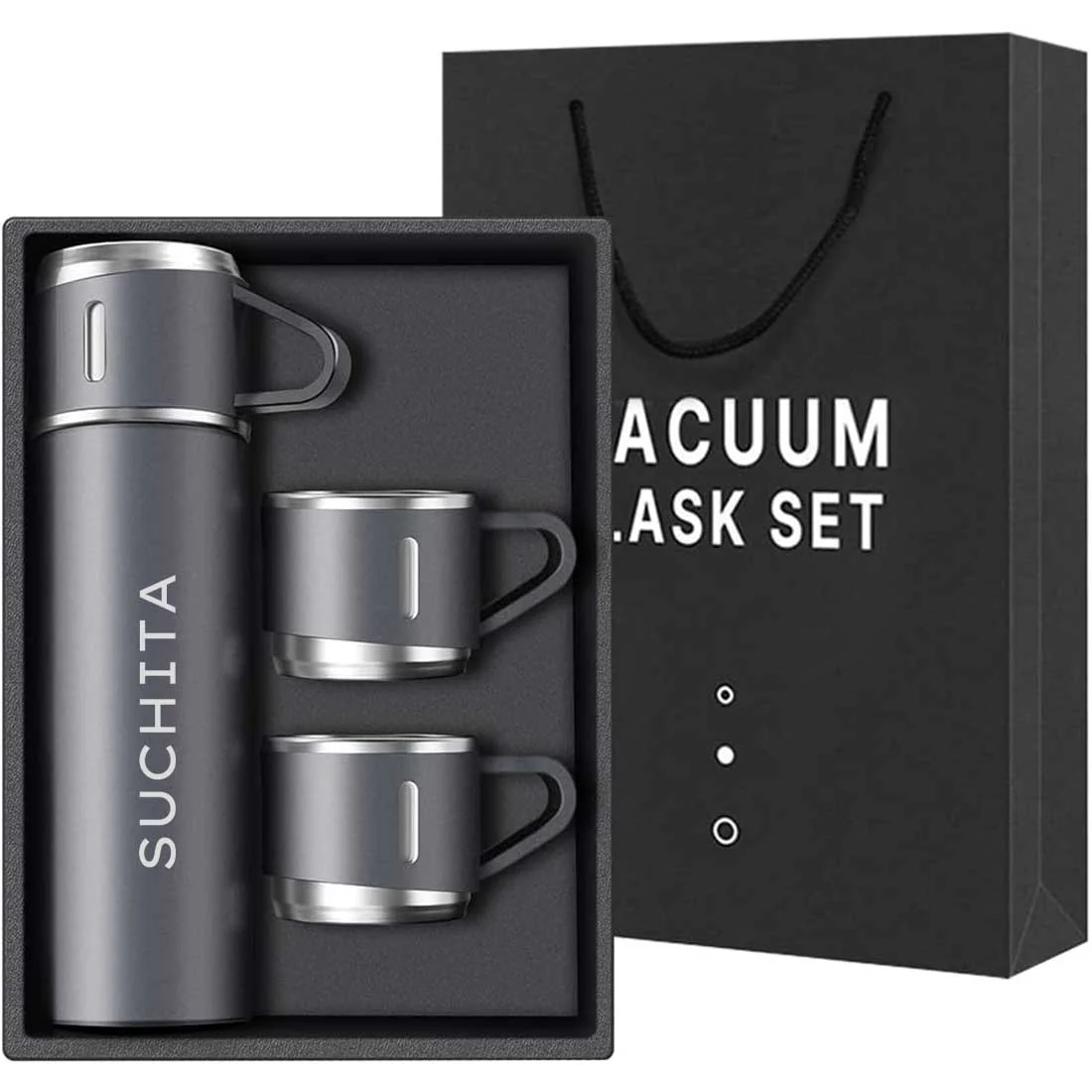 Personalised Travel Mug Thermos With 2 Cups Gift Box Set - Add Name - Image 33