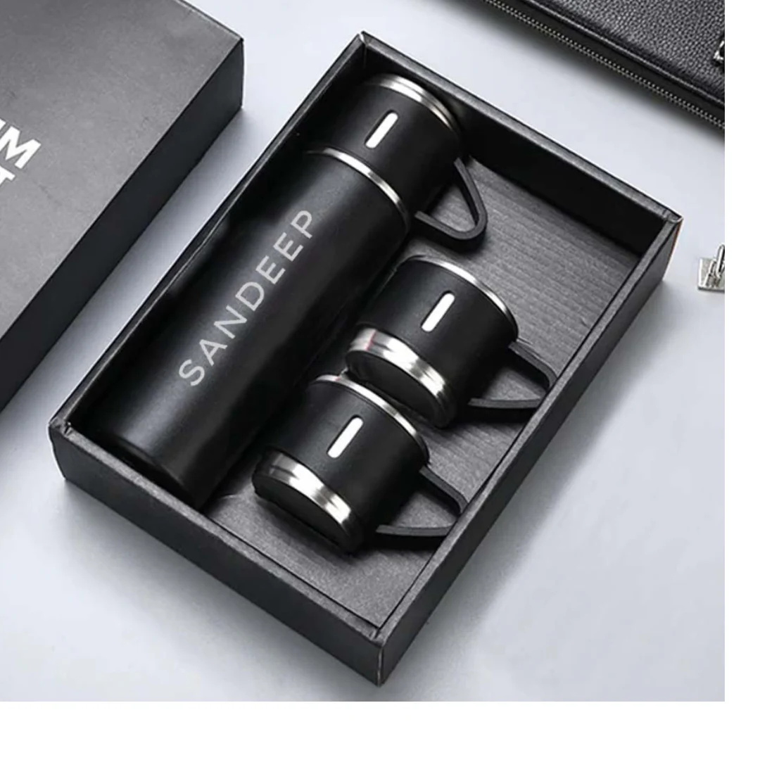 Personalised Travel Mug Thermos With 2 Cups Gift Box Set - Add Name - SET OF 2 - Image 6