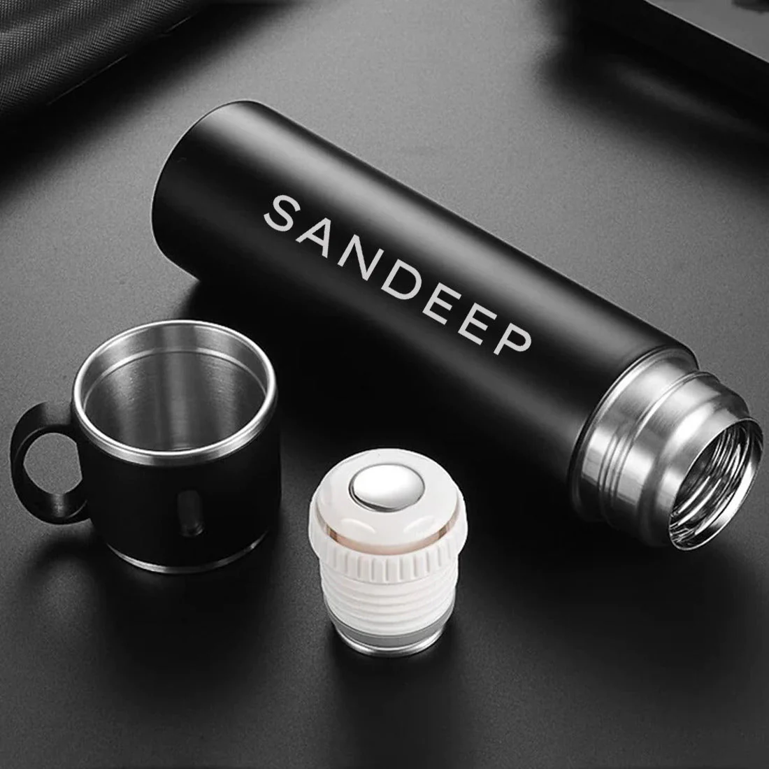 Personalised Travel Mug Thermos With 2 Cups Gift Box Set - Add Name - SET OF 2 - Image 8