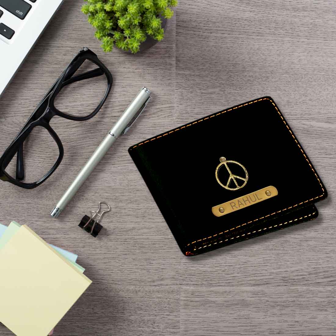 Personalized Custom Wallets for Men with Name & Charm - Peace Sign - Image 2