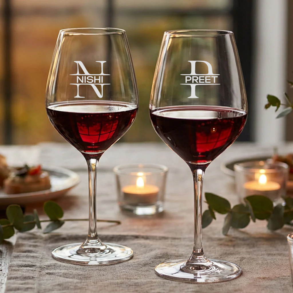 Personalized Wine Glass - Engraved / Gold Foil Monogram Name