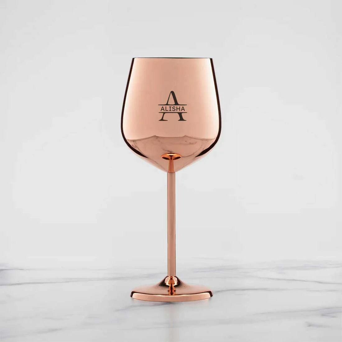 Personalised Wine Glasses Non Breakable Steel Wine Glasses Copper Finish Goblets - Name Monogram - Image 5
