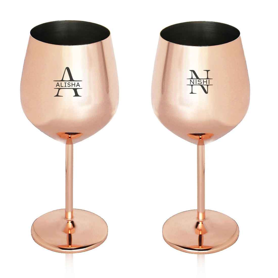 Personalised Wine Glasses Non Breakable Steel Wine Glasses Copper Finish Goblets - Name Monogram - Image 6