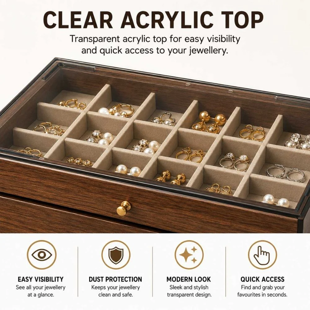 Personalised Wooden Jewellery Box with 3-Tier Storage & Name | Birthday Gift for Women - Image 3