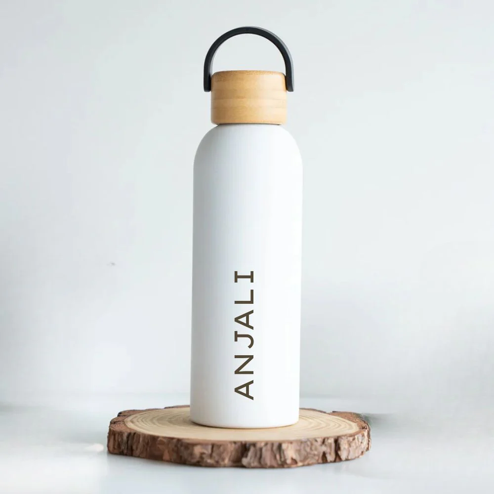 Personalized 500ml Insulated Water Bottle with Bamboo Lid – Eco-Friendly Stainless Steel, Leak-Proof