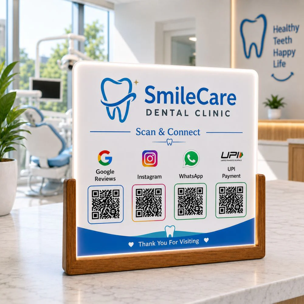 Personalized Acrylic QR Code Stand | LED UPI Google Review Code Scanner for Dentists - Image 3