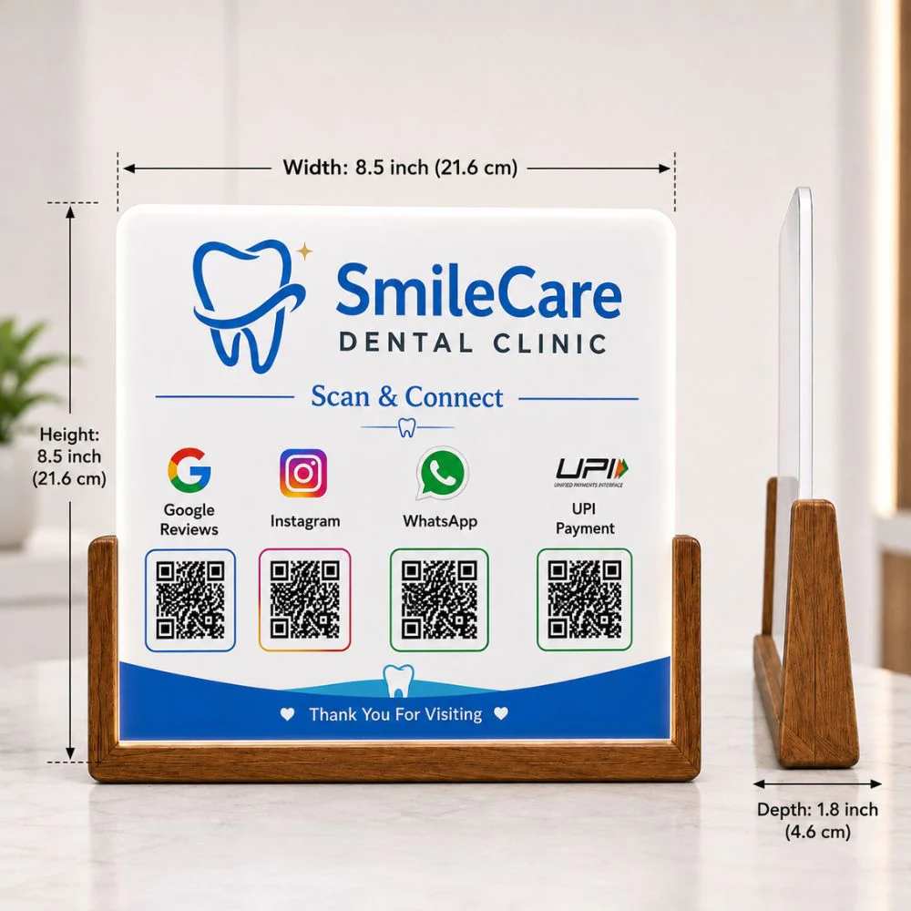 Personalized Acrylic QR Code Stand | LED UPI Google Review Code Scanner for Dentists - Image 4