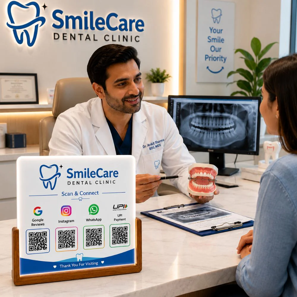 Personalized Acrylic QR Code Stand | LED UPI Google Review Code Scanner for Dentists - Image 5