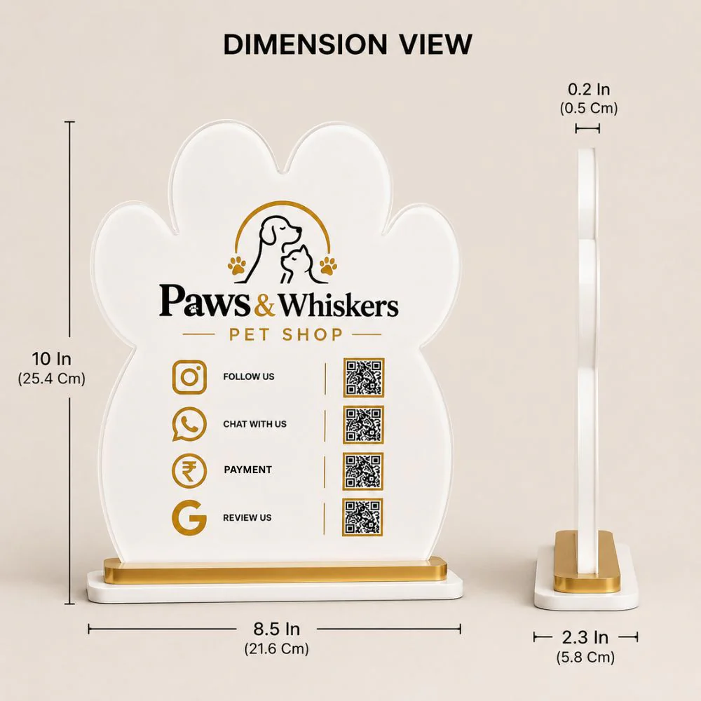 Custom Acrylic Google Pay QR Code Stand for Pet Shops | UPI Payment & Social Media Scanner Stand for Desk - Image 4