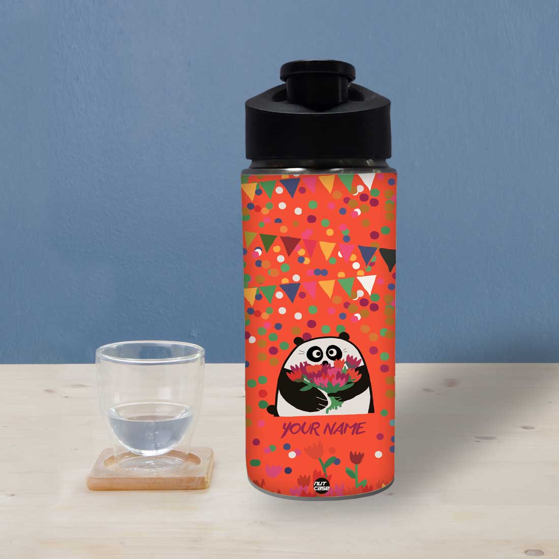 Personalized Bottle With Name - Floral and Panda