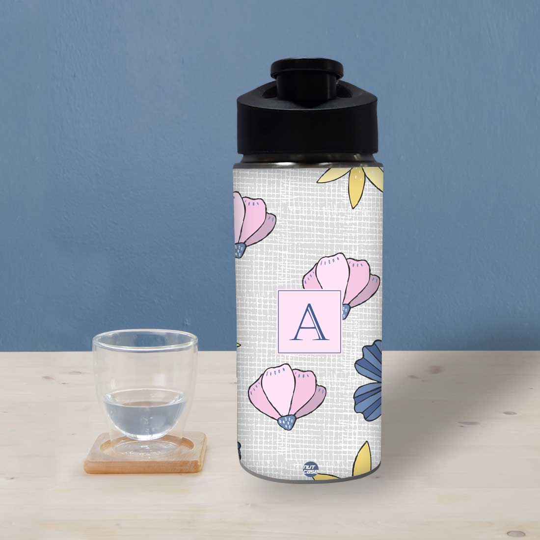 Customised Sipper Bottle With Name - Beautiful Flower