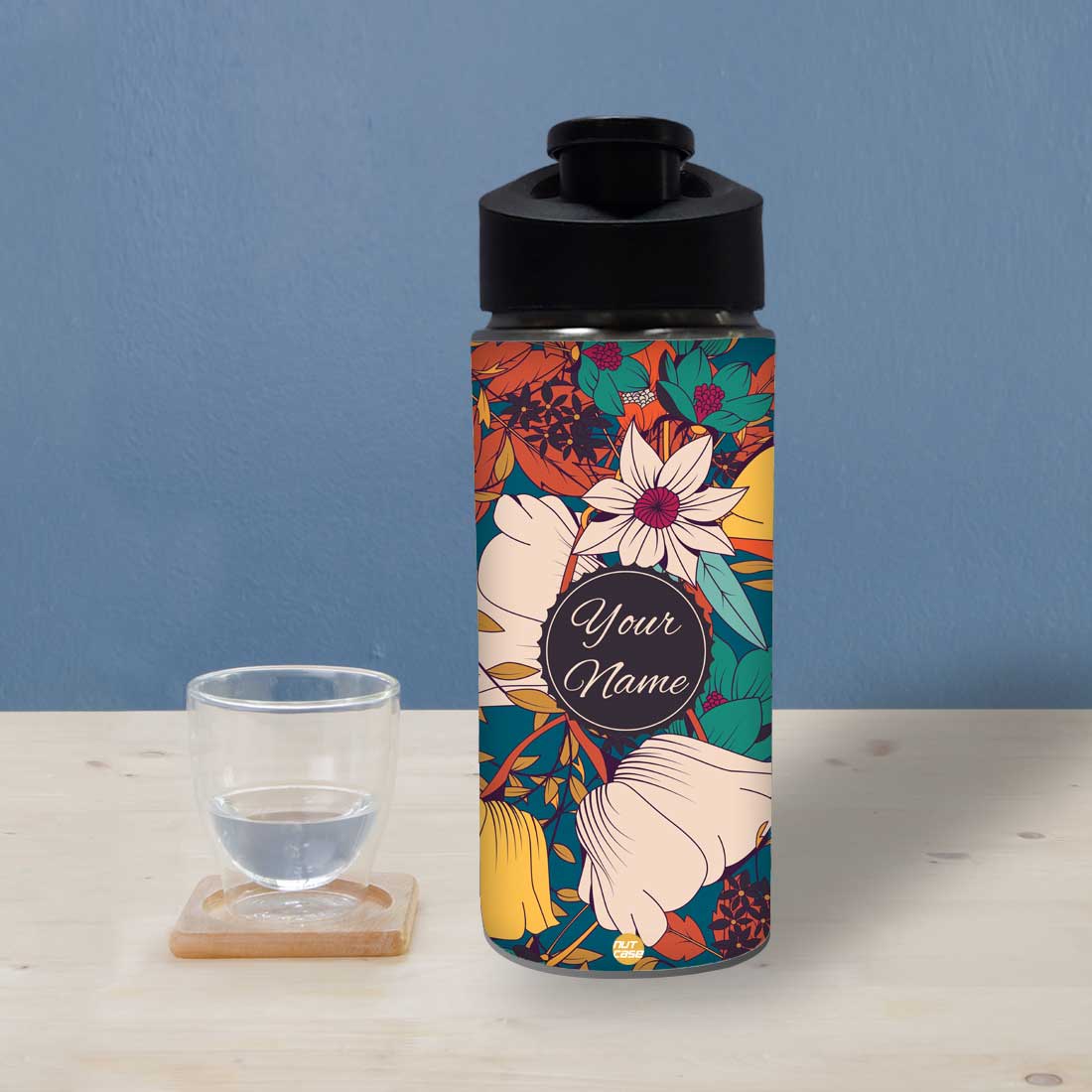 Customised Bottle With Name - Colorful Flower
