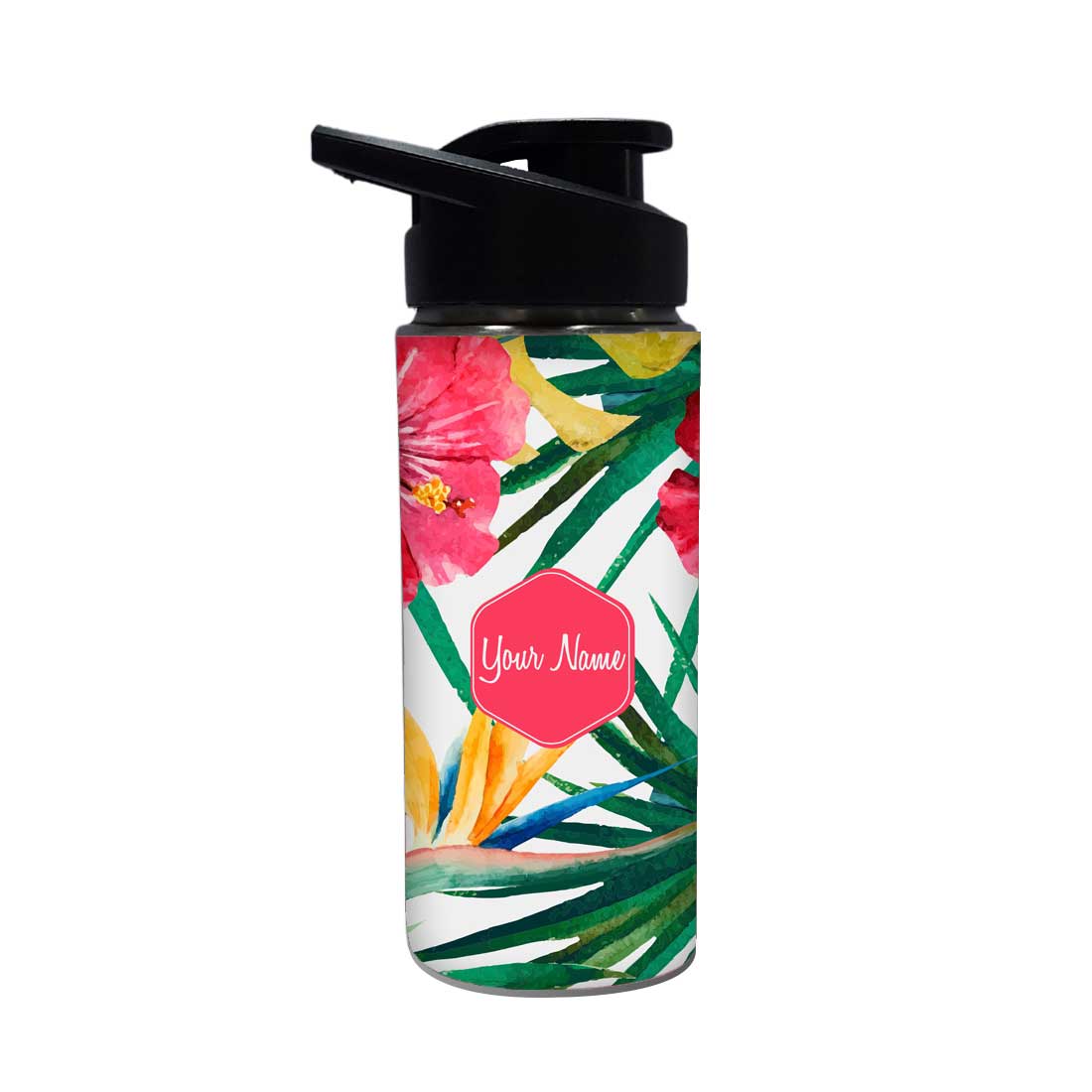 Customised Bottle With Name  - Hibiscus and Leaf - Image 2
