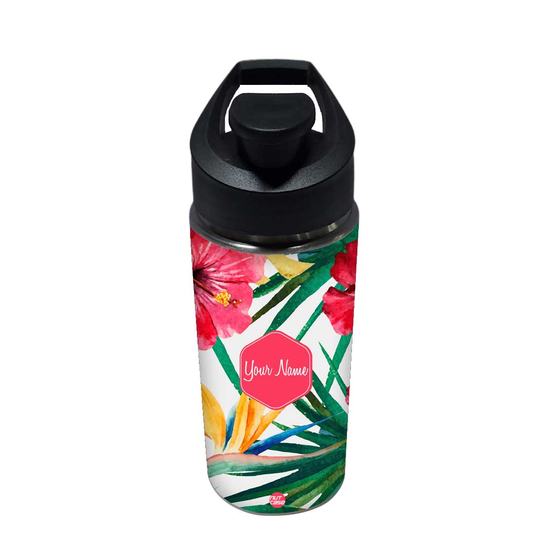 Customised Bottle With Name  - Hibiscus and Leaf - Image 3