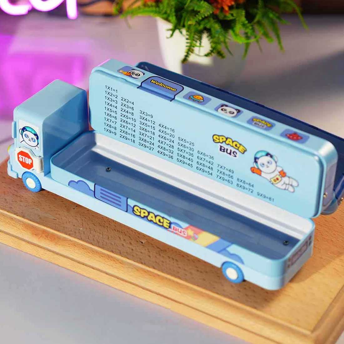 Personalized Bus Pencil Box for Kids - Space Bus with Built-in Sharpener - Image 2