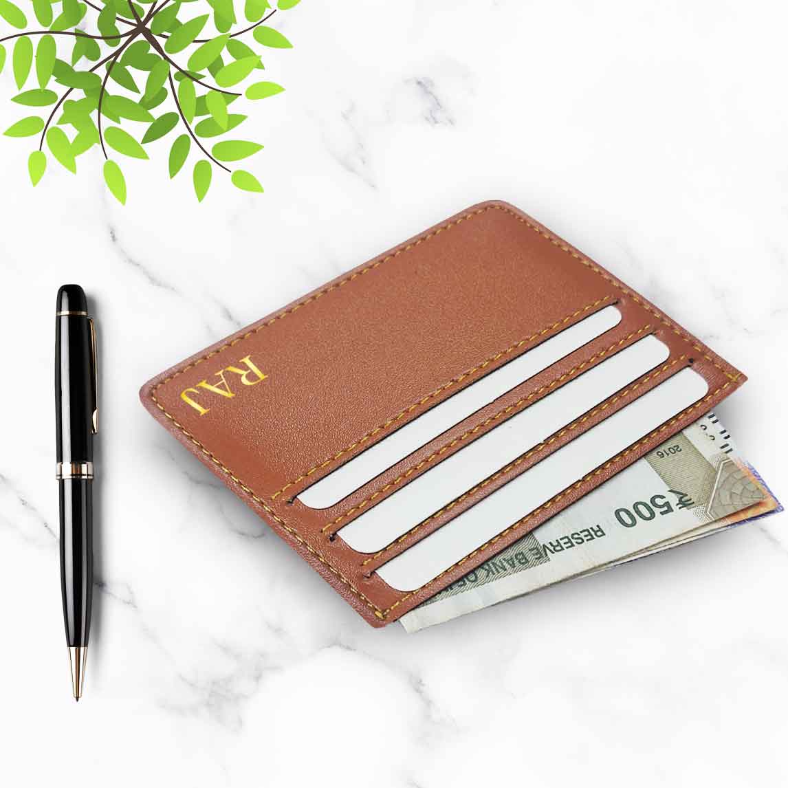 Personalized Card Wallet With Name for Men - Brown - Image 2