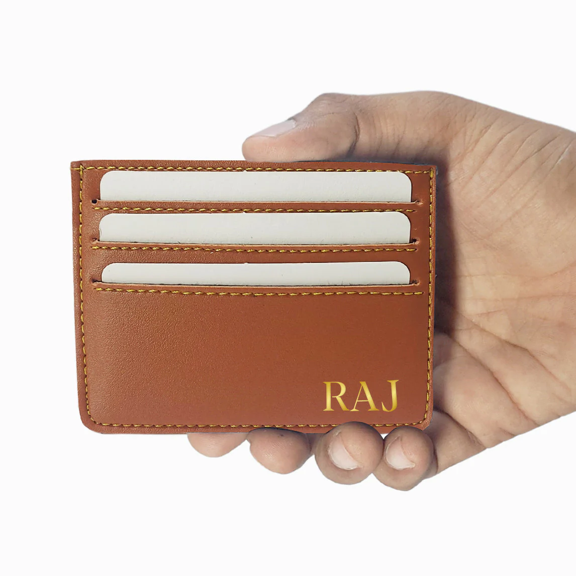 Personalized Card Wallet With Name for Men - Brown - Image 3