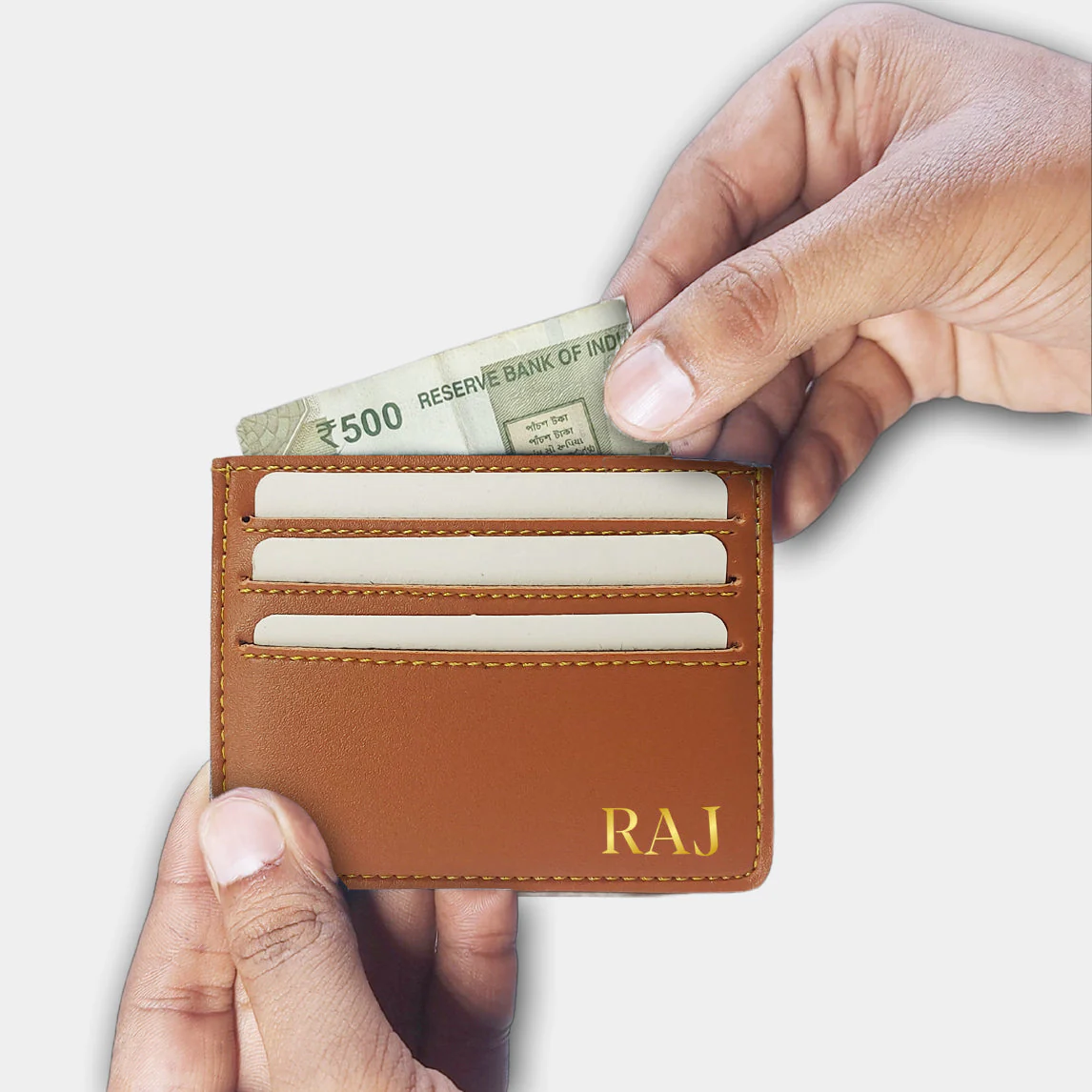Personalized Card Wallet With Name for Men - Brown - Image 4