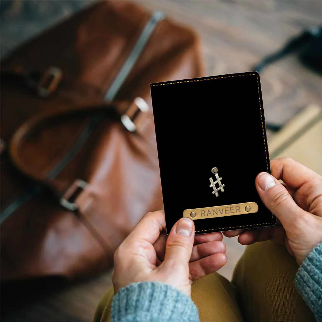 Customized Passport Wallet PU Leather with Name & Charm - Hashtag - Image 8