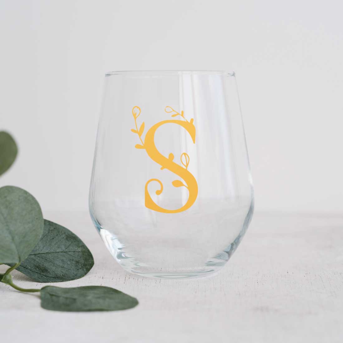 Personalized Cocktail Glass Single Custom Wine Glass - Monogram Floral
