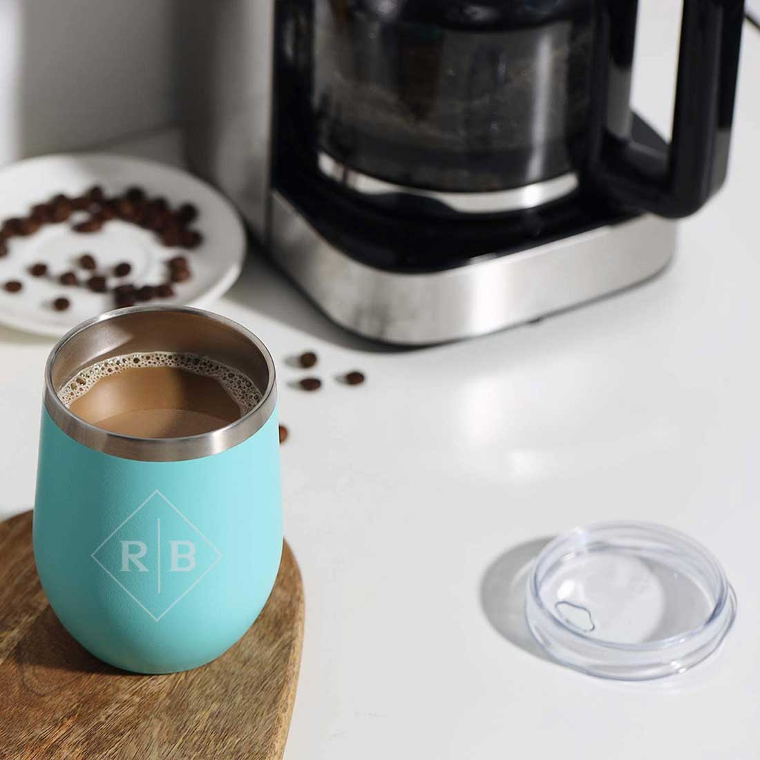 Engraved Personalized Coffee Tumbler Mug With Lid for Travel (350 ML) - Initials - Image 16