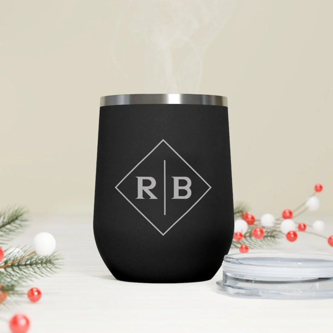 Engraved Personalized Coffee Tumbler Mug With Lid for Travel (350 ML) - Initials - Image 5