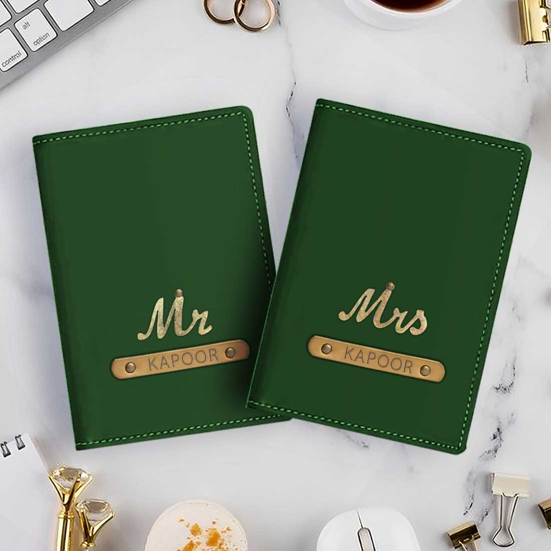 Personalized Name Mr & Mrs Passport Cover for Couples Travel Gifts with Charm - Image 10