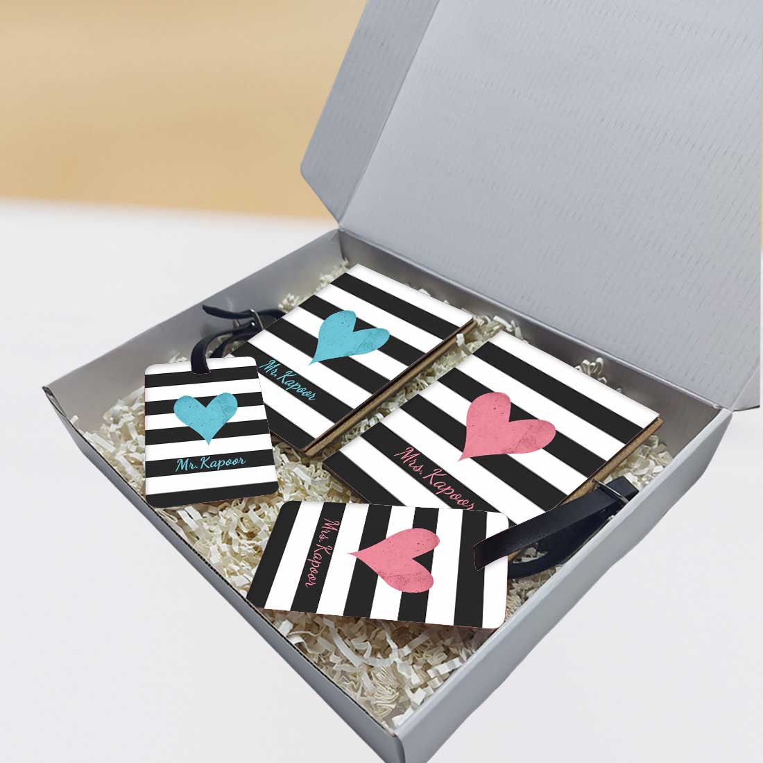 Personalized Couple Passport Cover Luggage Tag Gift Box- Mr Mrs Passport Sleeve and Bag Tag Set - Image 4