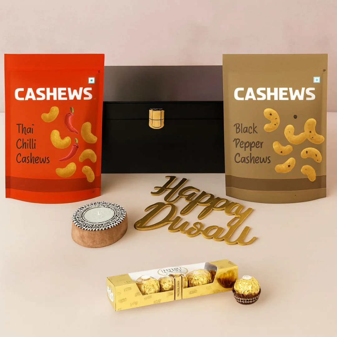 Diwali Gift Box with Custom Silver Coin Hamper Dry Fruits Silver Coin Chocolate & Candle - Image 6