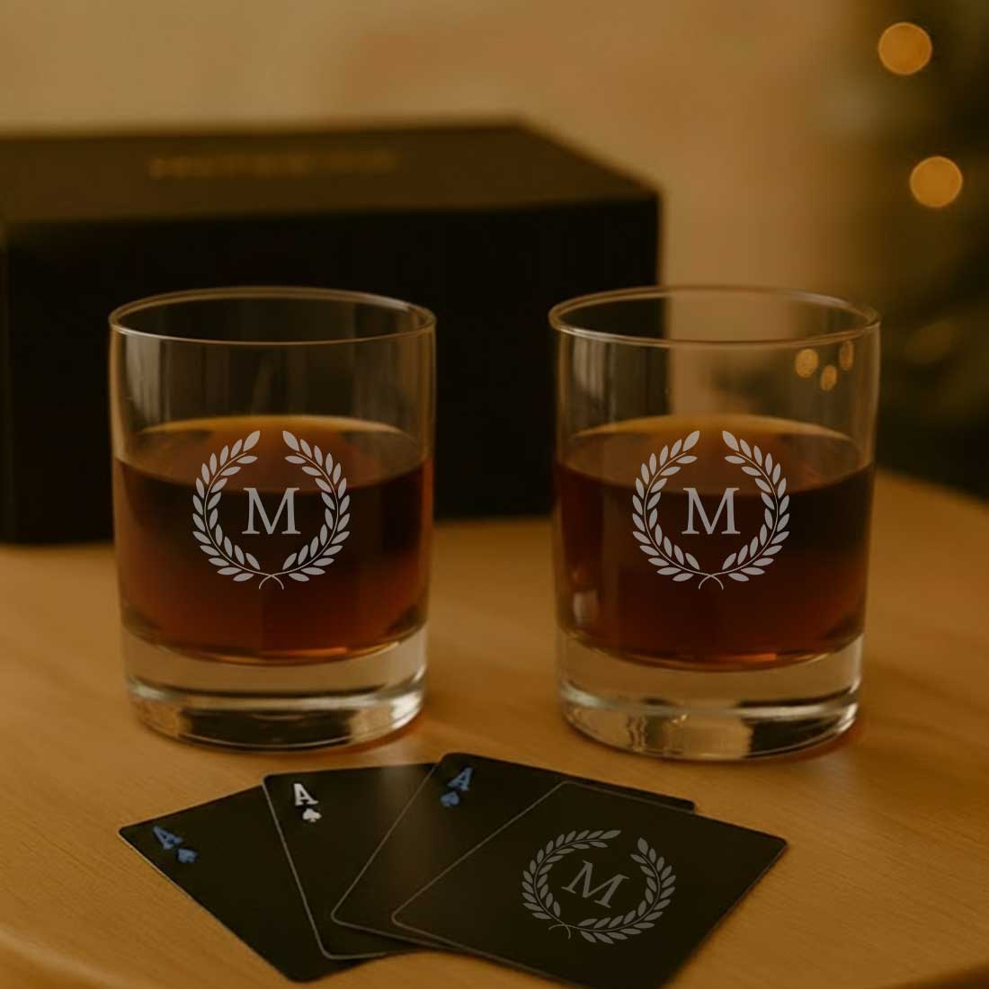 Personalized Diwali Gift Set – Premium Glassware with Custom Playing Cards - Image 3