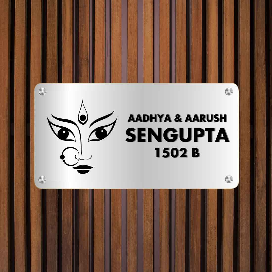 Personalized Durga Maa Name Plate for Home Entrance - Golden & Silver Acrylic Nameplates -16x7” - Image 2