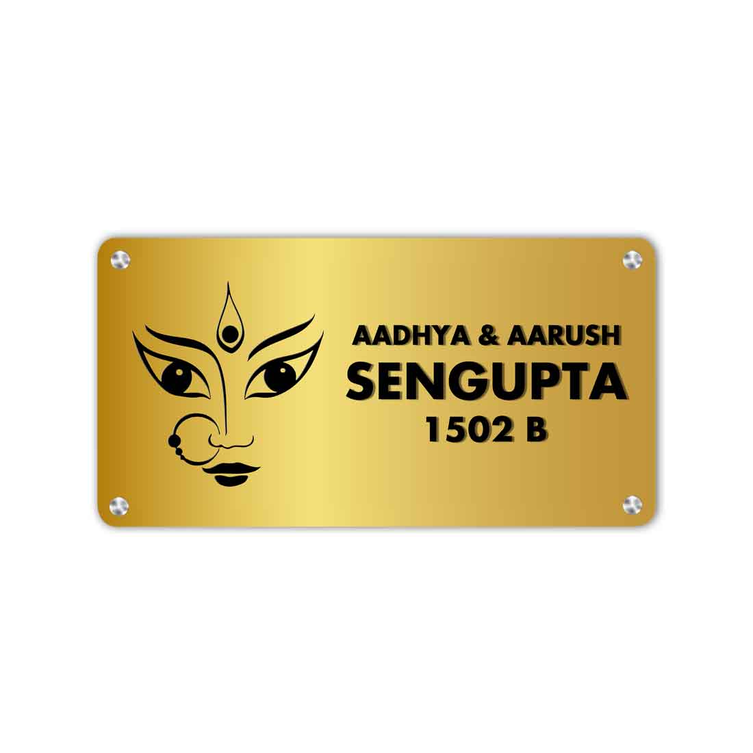 Personalized Durga Maa Name Plate for Home Entrance - Golden & Silver Acrylic Nameplates -16x7” - Image 3