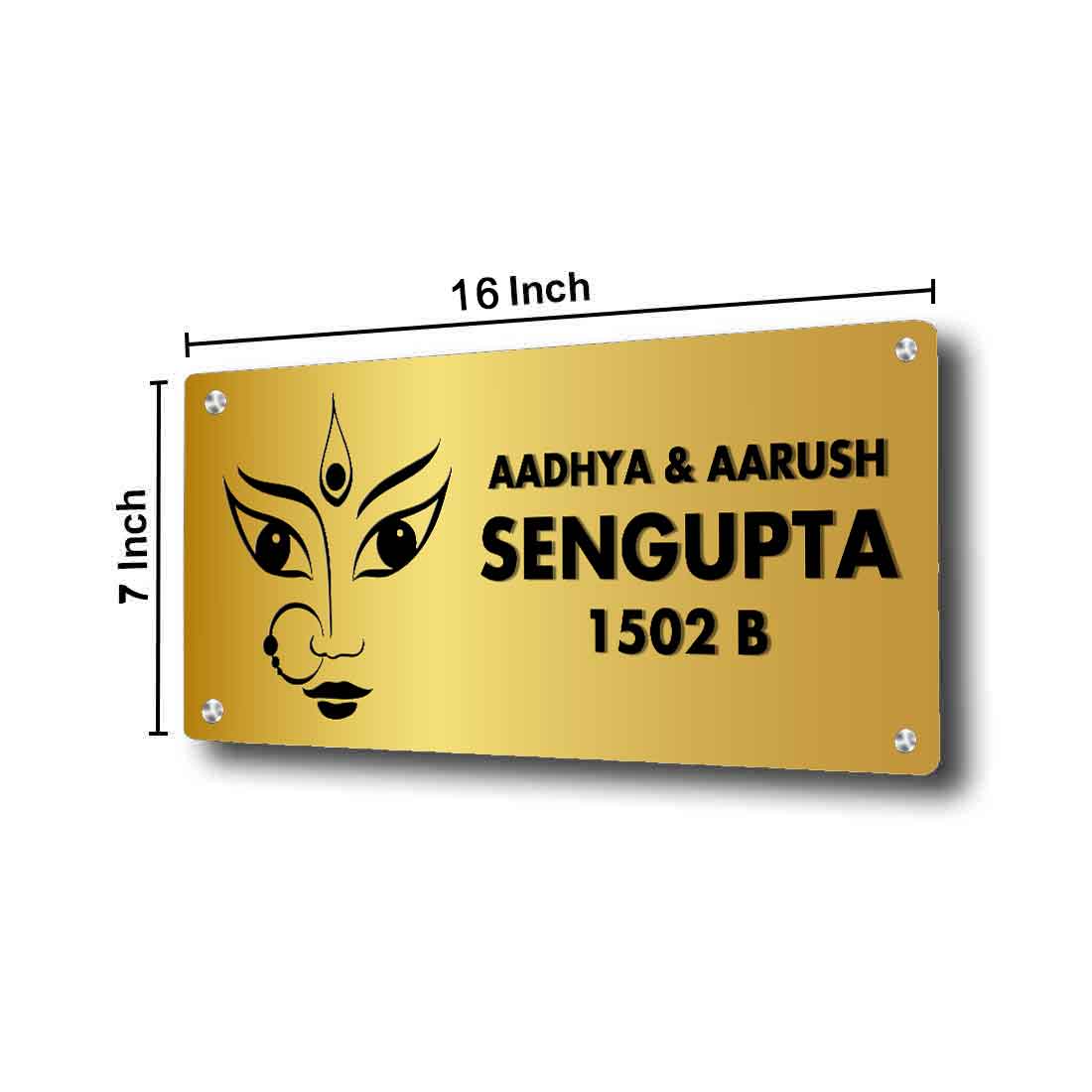 Personalized Durga Maa Name Plate for Home Entrance - Golden & Silver Acrylic Nameplates -16x7” - Image 4