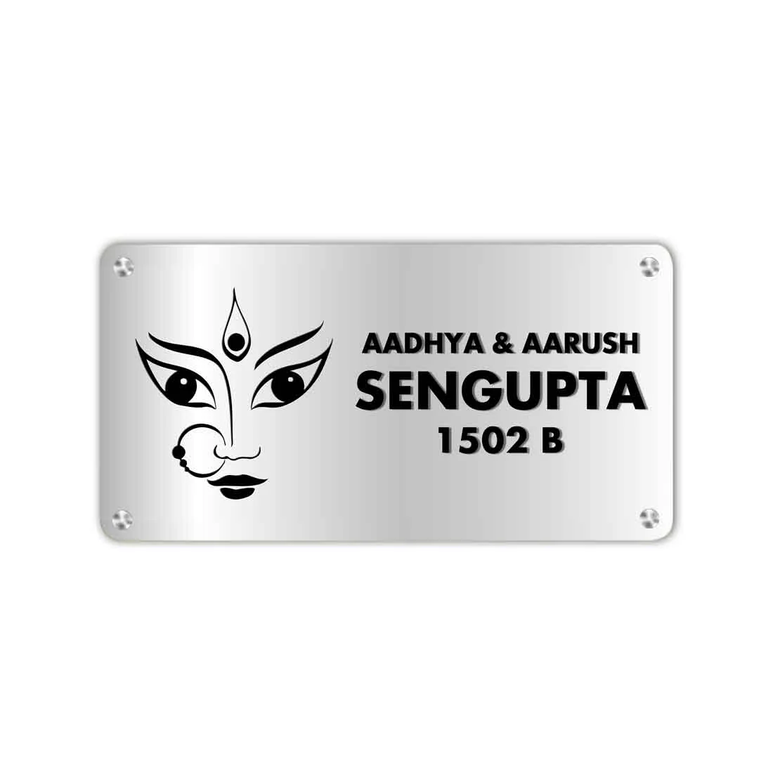 Personalized Durga Maa Name Plate for Home Entrance - Golden & Silver Acrylic Nameplates -16x7” - Image 5