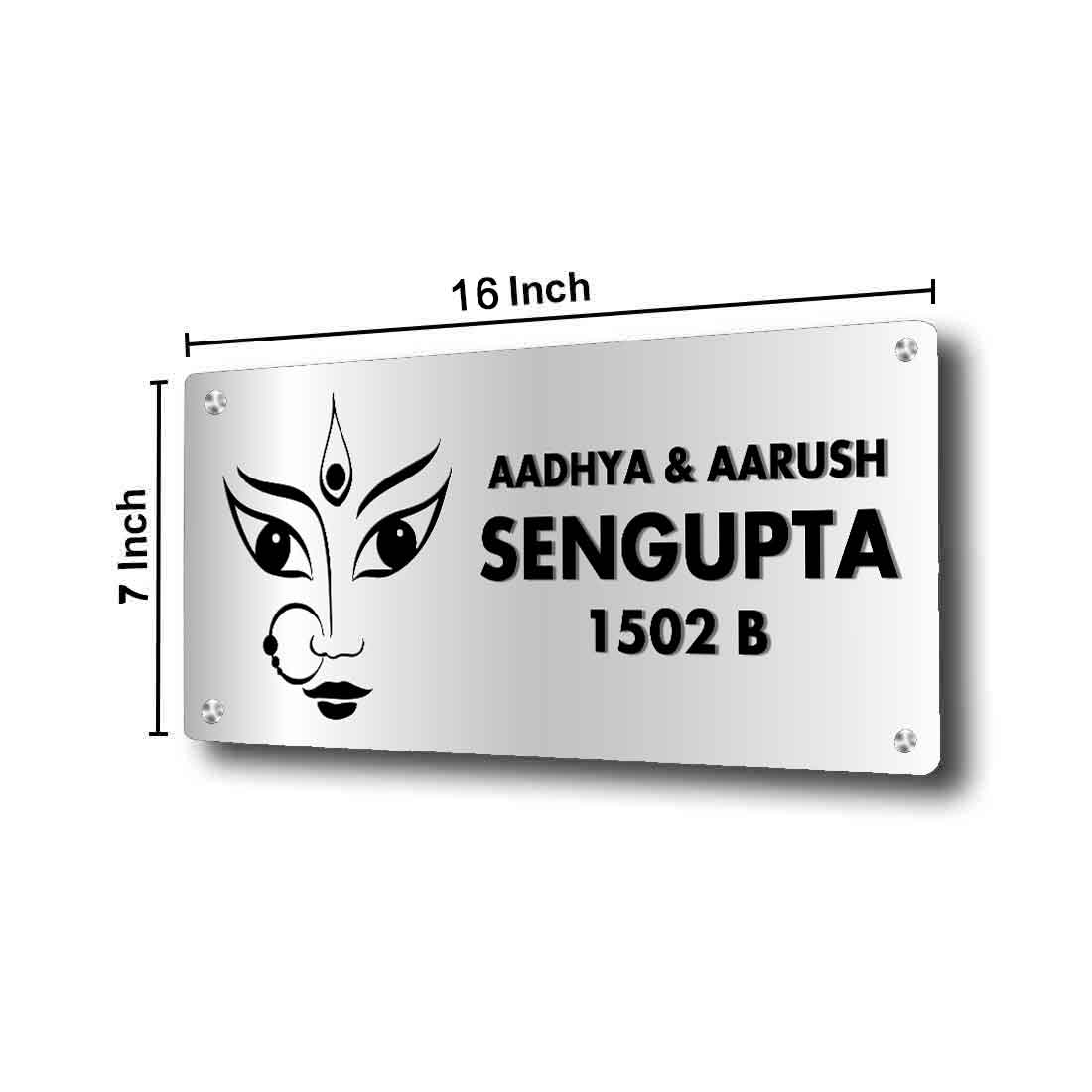 Personalized Durga Maa Name Plate for Home Entrance - Golden & Silver Acrylic Nameplates -16x7” - Image 6